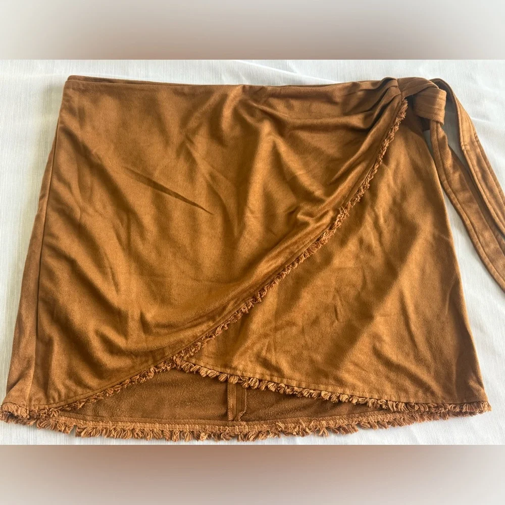 Lulu's Brown Wrap Mini Skirt - Picture 3 of 8